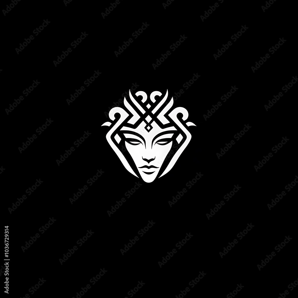A stylized white woman's face with intricate details, isolated on a black background. A stylized white woman's face with intricate details, isolated on a black background.