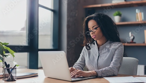 Büro Frau arbeitet AM PC