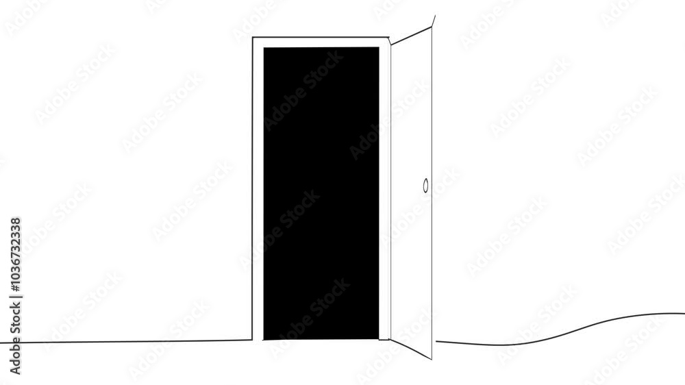 Line Drawing Door and Opened After Against Black Background. Create your own Door or opportunity concept. Green Screen in Version two 