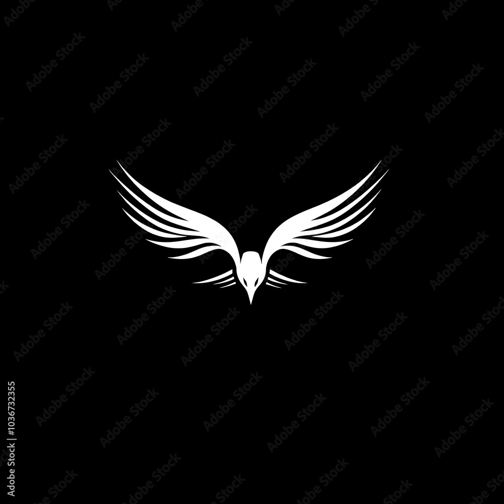 Obraz premium A white silhouette of an eagle with its wings spread against a black background.