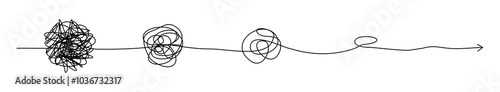 Psychotherapy hand drawn concept line. Unraveling chaos tannle line. Messy flat path. Solving a psychological problem