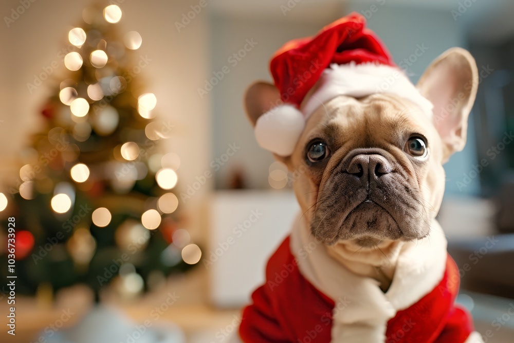 Adorable french bulldog in santa costume Adorable french bulldog in santa costume