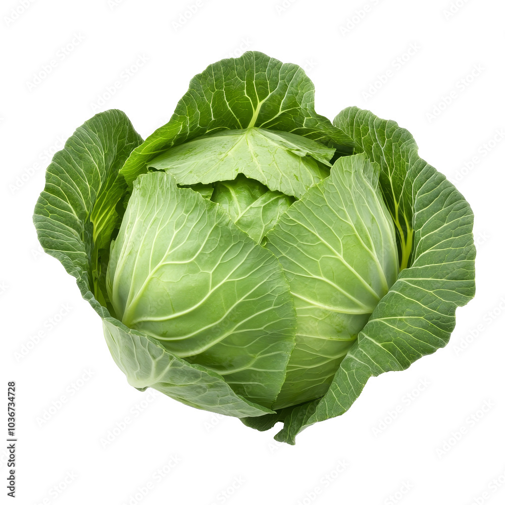 Freshly harvested green cabbage displayed on a plain transparent background, showcasing its vibrant leaves and natural texture, Fresh cabbage on transparent background Freshly harvested green cabbage displayed on a plain transparent background, showcasing its vibrant leaves and natural texture, Fresh cabbage on transparent background