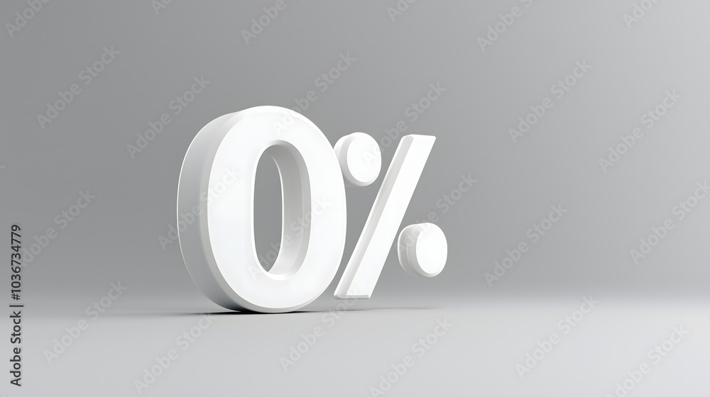 White 3D Zero Percent Symbol on Minimalist Gray Background White 3D Zero Percent Symbol on Minimalist Gray Background