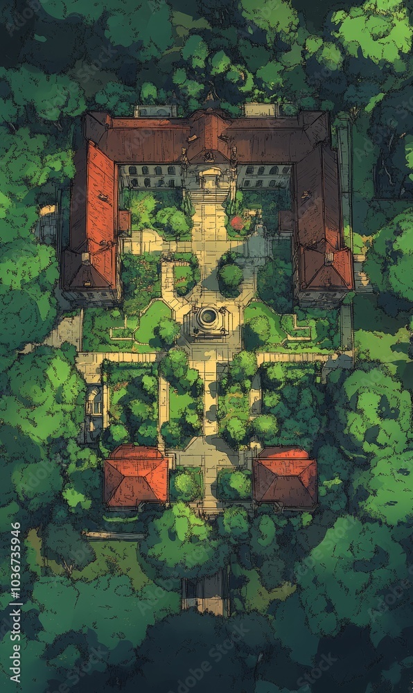 Fototapeta premium Aerial view of a house and garden.