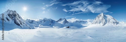 Wallpaper Mural Panoramic view of snowy mountains, the Alps, a ski resort in the background, a clear blue sky Torontodigital.ca