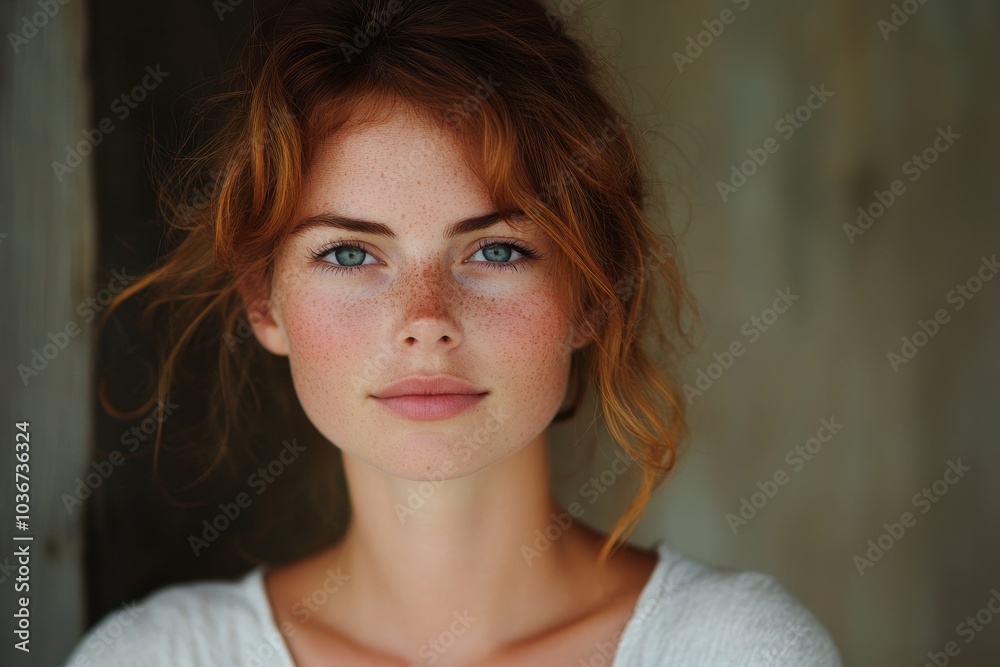 Young woman with freckles, Generative AI
