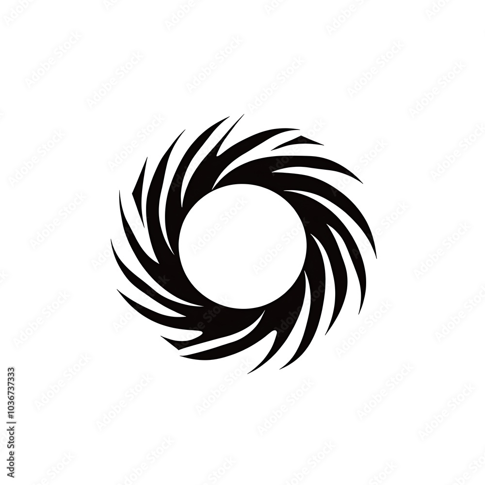 Black and white circular abstract design with a swirling pattern. Black and white circular abstract design with a swirling pattern.