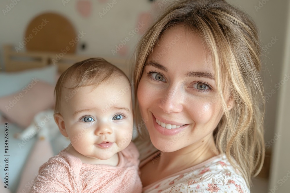 Blogger mom taking a selfie with her baby at home, Generative AI Blogger mom taking a selfie with her baby at home, Generative AI