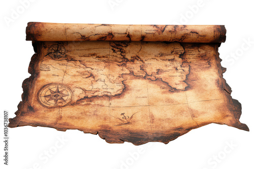 Detailed and Creative Treasure Map Isolated on transparent Background Ideal for Adventure and Exploration Themes photo