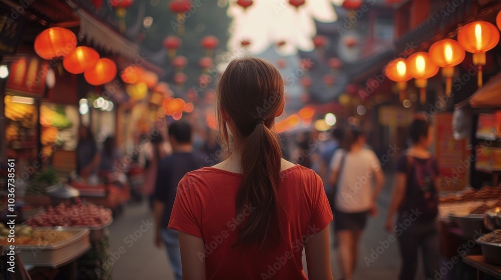 Woman Walking Through a Chinese Market Woman Walking Through a Chinese Market