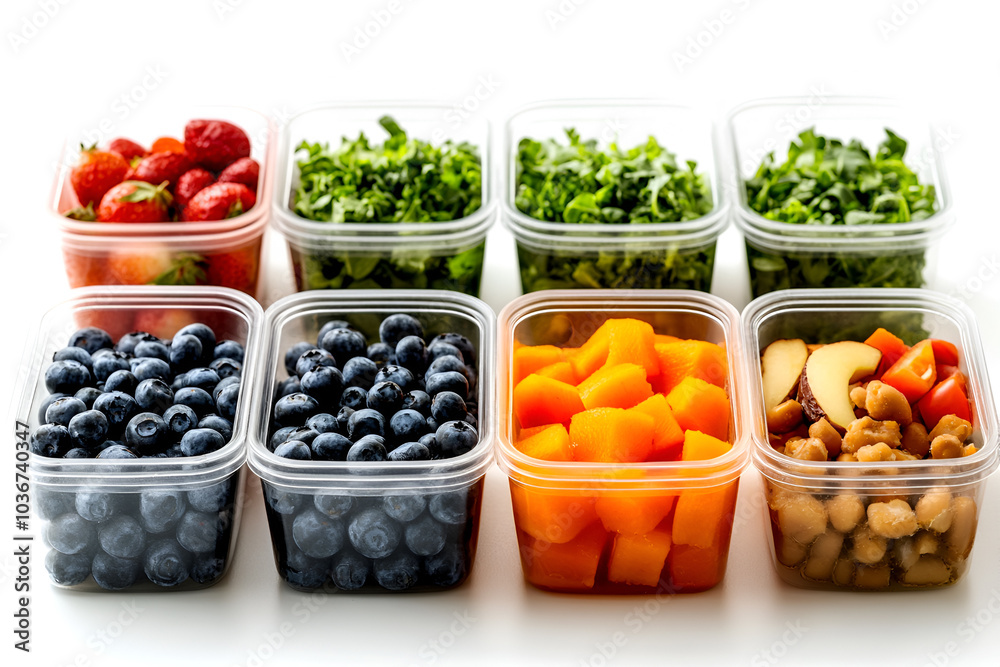 Containers of fresh fruits and vegetables