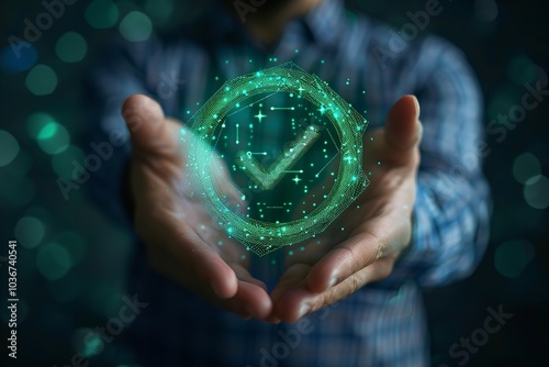 Green check mark for an audit or compliance certification. Generative Ai