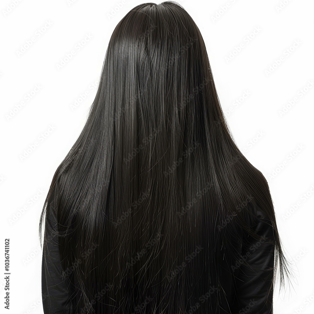 Woman is posing with her long straight black hair falling down her back Woman is posing with her long straight black hair falling down her back