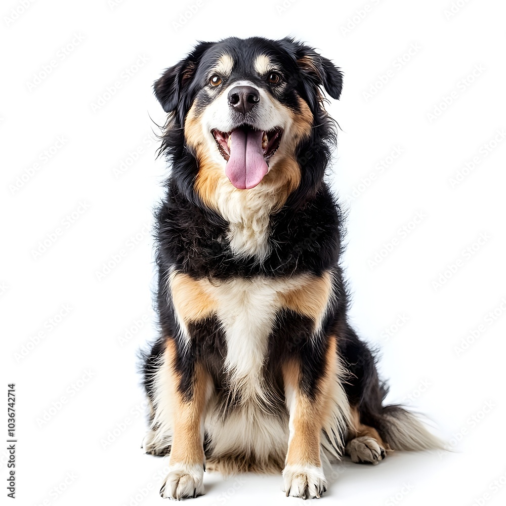 Overweight Sheepdog Sitting with Tongue Out on White Background Overweight Sheepdog Sitting with Tongue Out on White Background