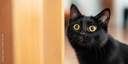 A black cat looking shocked photo