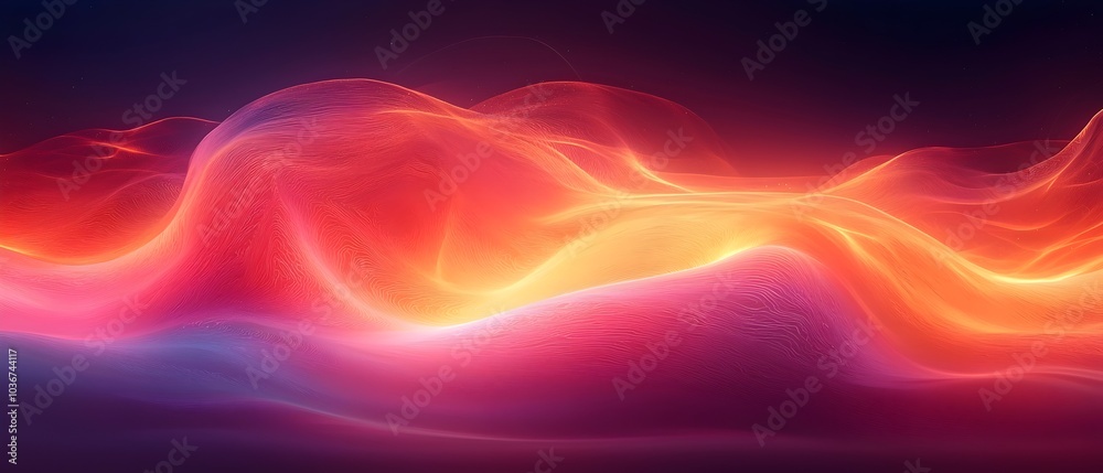 Fototapeta premium An abstract digital landscape featuring flowing waves of vibrant reds, oranges, and purples, creating a dynamic and ethereal atmosphere.