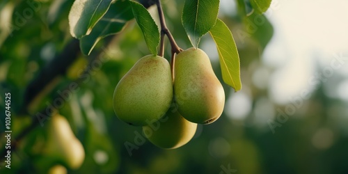 A UK Comice pear farm with ripe Comice pears on trees
