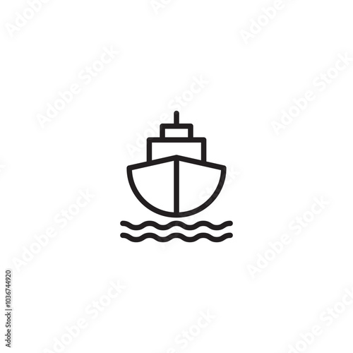 A line drawing of a ship sailing on the waves. A simplified line illustration of a ship, with a clear depiction of its hull and waves below. Editable icon.