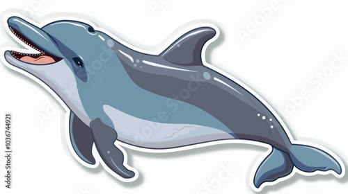 A cartoon dolphin sticker with a white outline, looks like it's leaping out of the water. photo