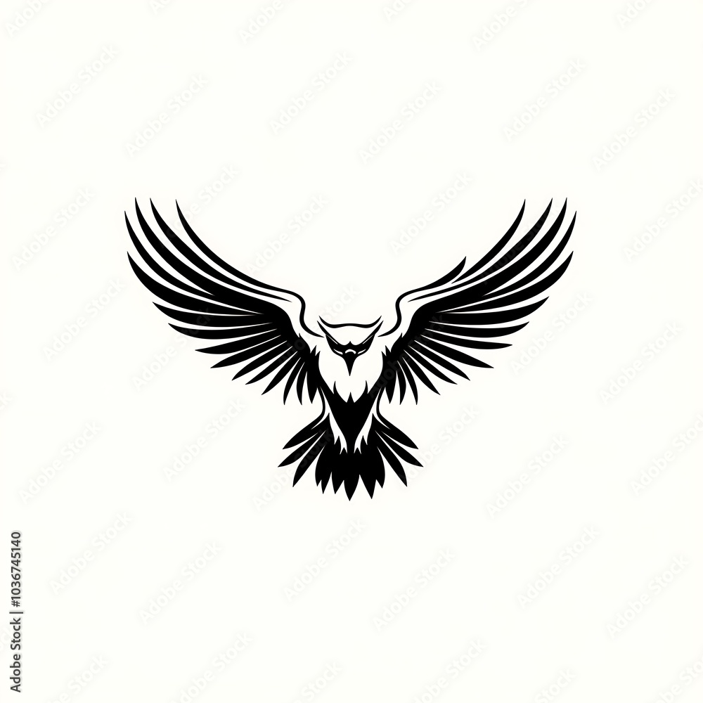 Obraz premium Black and white silhouette of an eagle with its wings spread.