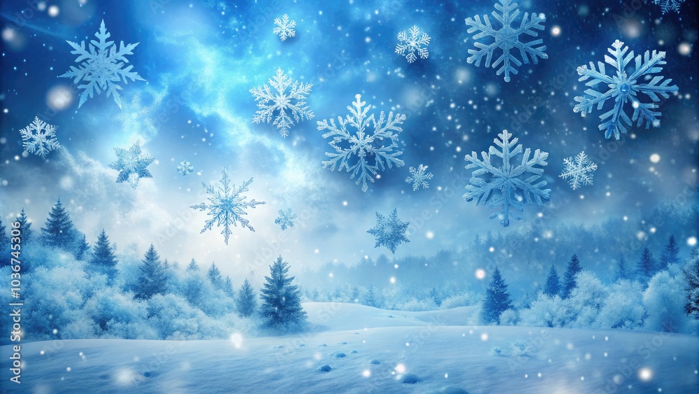 Winter Wonderland: Blue Snowflakes Falling Against a Soft Background - Perfect for Christmas and Holiday Themes Winter Wonderland: Blue Snowflakes Falling Against a Soft Background - Perfect for Christmas and Holiday Themes