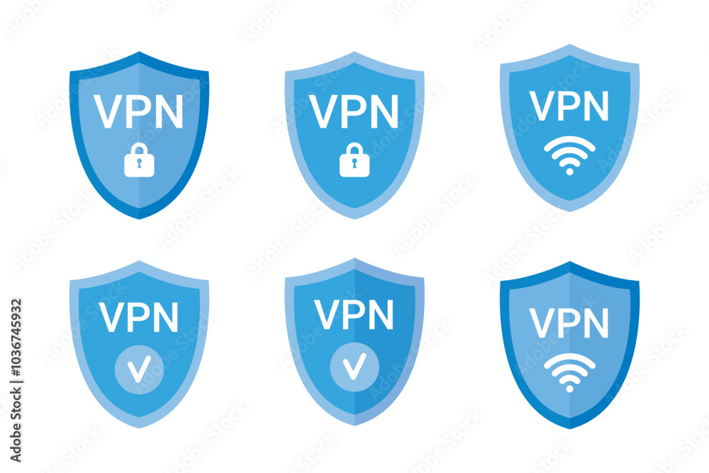 VPN shield icon concept set. sign Vector vpn wifi element VPN shield icon concept set. sign Vector vpn wifi element
