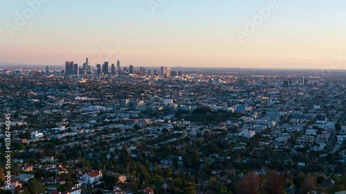 Wallpaper Mural Los Angeles Downtown Sunset Cityscape 50ｍｍ from Griffith Park Time Lapse California USA Torontodigital.ca