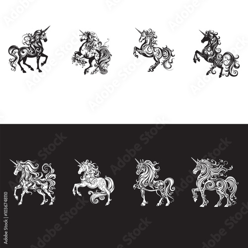 Whimsical Unicorns: Ornate Designs in Contrast