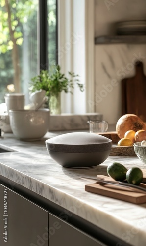 Wallpaper Mural Grey bowl on a marble countertop. Torontodigital.ca