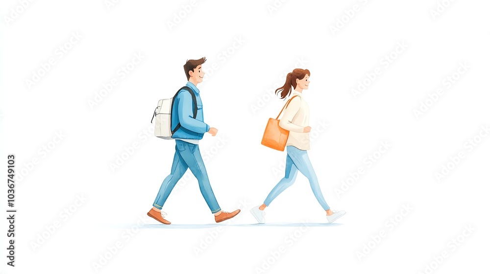 Two people walking on white background Two people walking on white background
