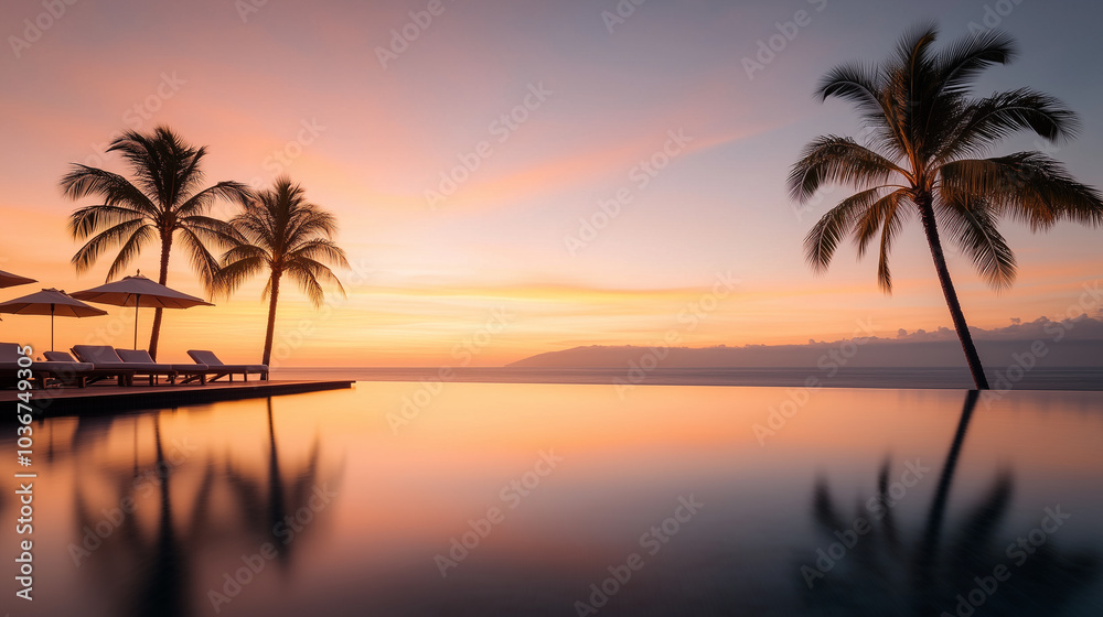Tropical Sunset at Luxury Infinity Pool

