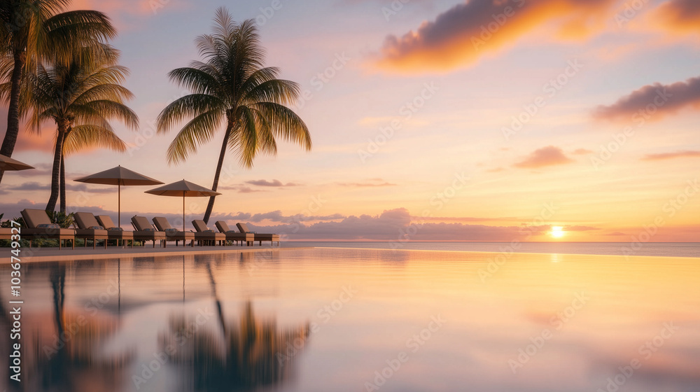 Obraz premium Tropical Sunset at Luxury Infinity Pool