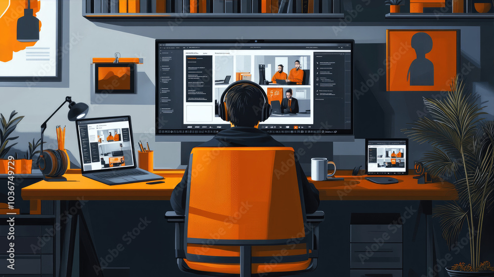 Person working at desk with computer Person working at desk with computer