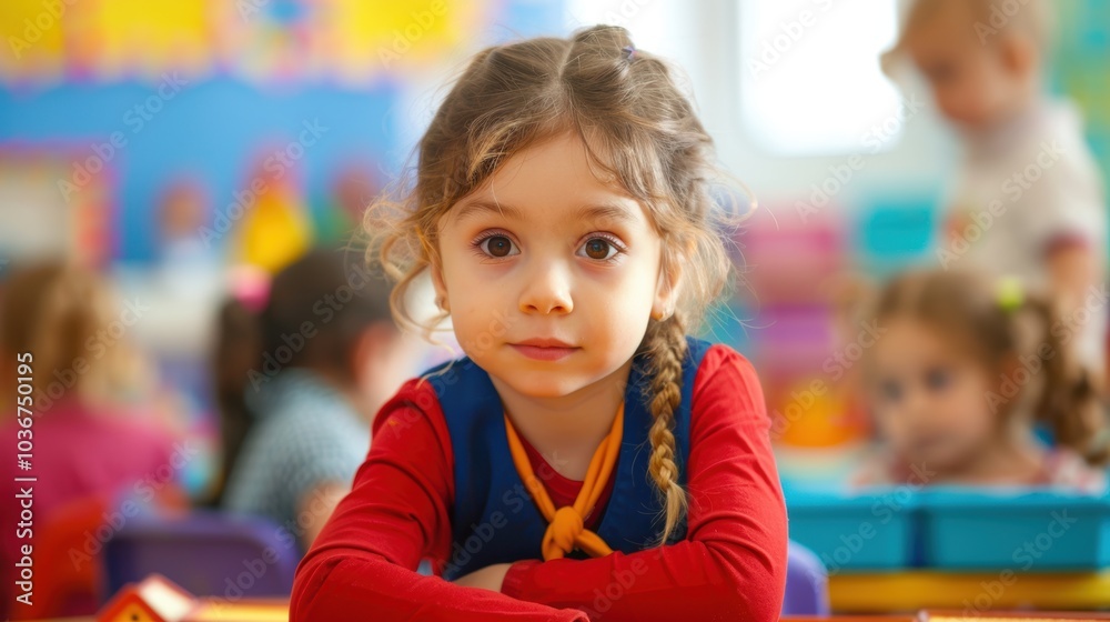 Image of a young child seated at a desk in an early childhood education setting Image of a young child seated at a desk in an early childhood education setting
