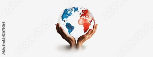 Hands Holding a Transparent Globe with Colorful Continents