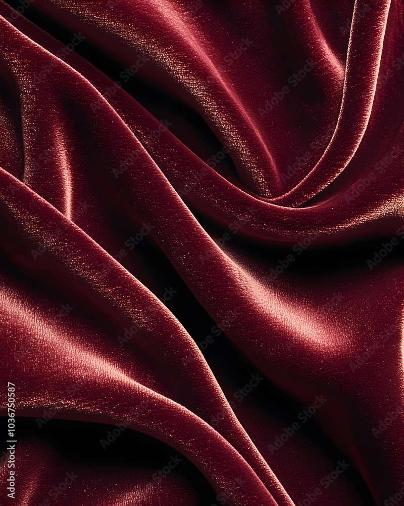 Obraz premium A rich, deep red satin fabric softly drapes in elegant folds, exuding luxury and warmth, perfect for fashion, décor, or artistic backgrounds.