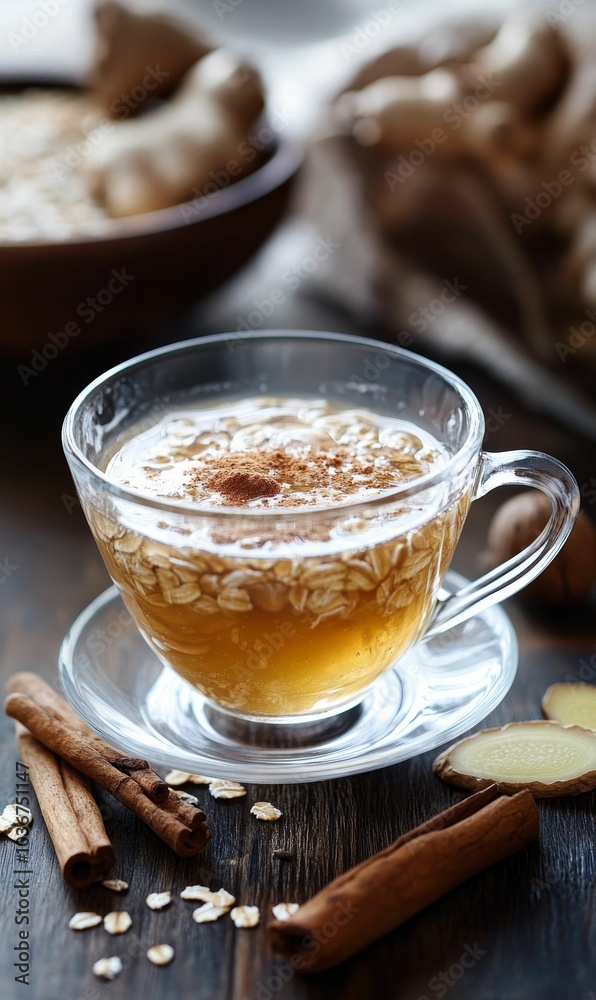 Ginger, cinnamon and oatmeal drink. Ginger, cinnamon and oatmeal drink.