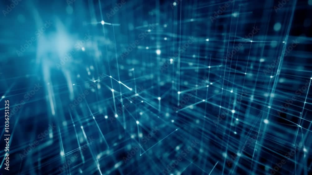 Abstract representation of a digital grid with interconnected blue lights and lines, creating a sense of depth and futuristic virtual space. Abstract representation of a digital grid with interconnected blue lights and lines, creating a sense of depth and futuristic virtual space.