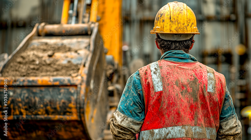 Construction Worker at Building Site Operating Heavy Machinery Construction Worker at Building Site Operating Heavy Machinery