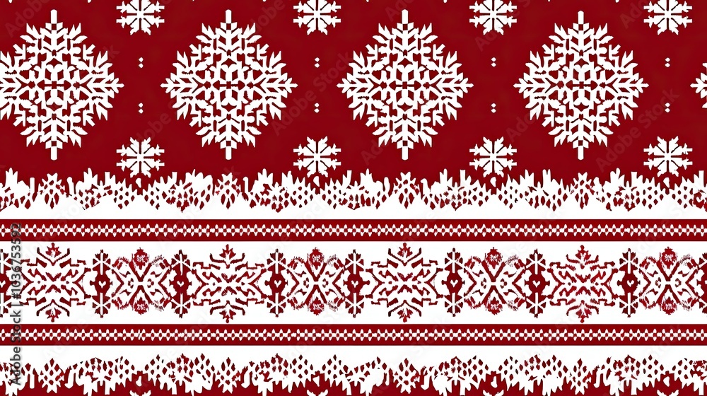 Red and white knitted background with a Scandinavian pattern Red and white knitted background with a Scandinavian pattern