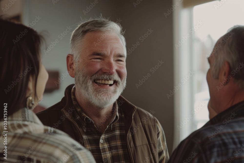 Portrait of senior man talking to his family at home. Mature man talking to his family. Portrait of senior man talking to his family at home. Mature man talking to his family.