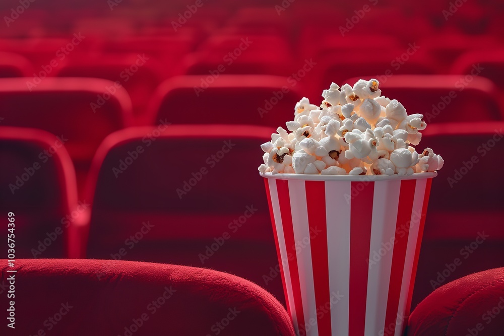 Close-up of a popcorn cup with stripes of red and white. Generative Ai Close-up of a popcorn cup with stripes of red and white. Generative Ai