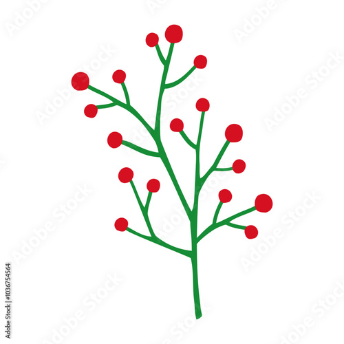 Decoración navideña. Rama con bayas de muérdago o acebo para tarjetas y felicitaciones de Navidad