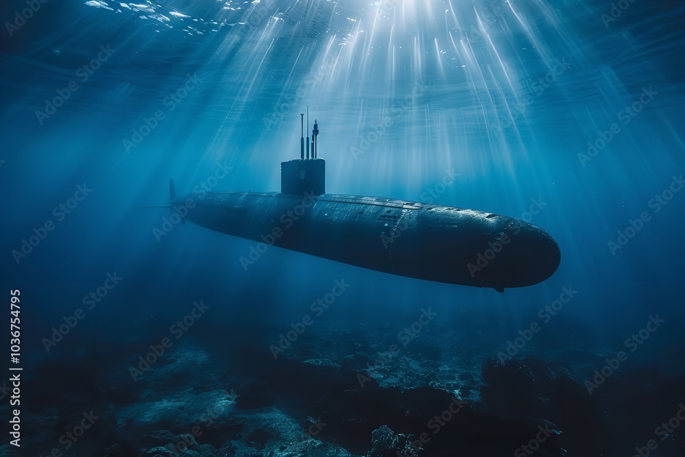 custom made wallpaper toronto digitalUnderwater diving by military submarines with copy space. Generative Ai