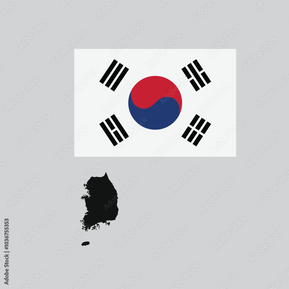 Map and flag South Korea of Vector EPS10 . south korea national flag . independence day design banner of south korea Map and flag South Korea of Vector EPS10 . south korea national flag . independence day design banner of south korea