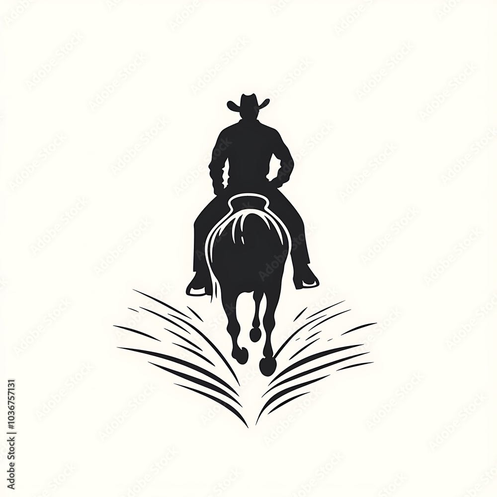 Obraz premium Silhouette of a cowboy riding a horse over an open book.