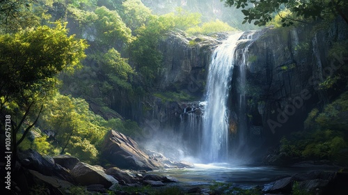 Waterfall in Lush Forest