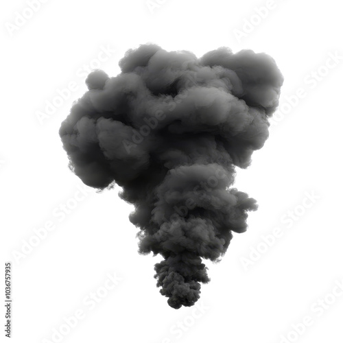 Black clouds billow upwards on a transparent background creating a striking visual contrast, black smoke or clouds isolated on transparent background