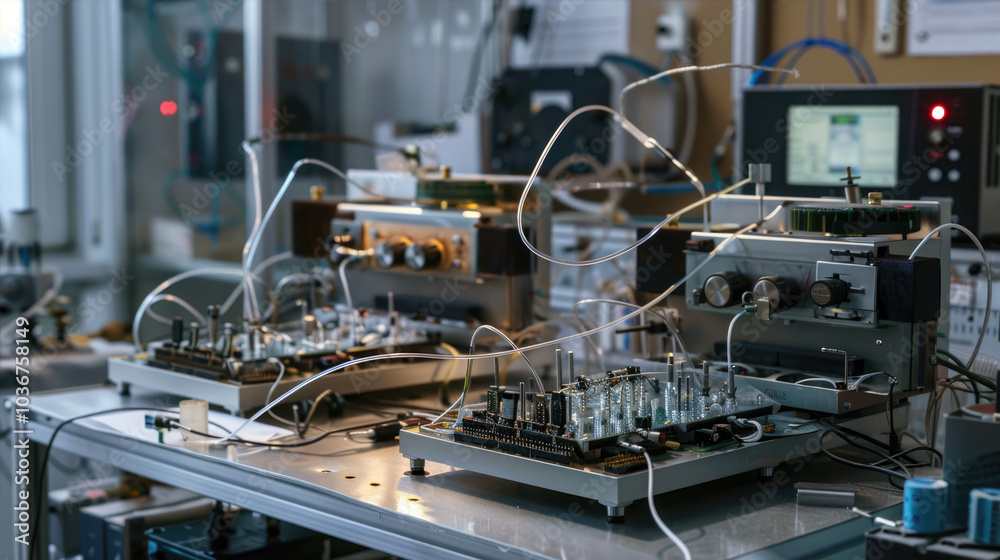 Advanced circuit board testing equipment in lab Advanced circuit board testing equipment in lab